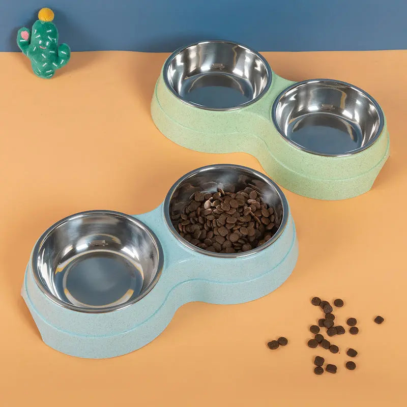 Double Pet Bowls Dog Food Water Feeder Stainless Steel Pet Drinking Dish Feeder Cat Puppy Feeding Supplies Small Dog Accessories Puppy Paws Place