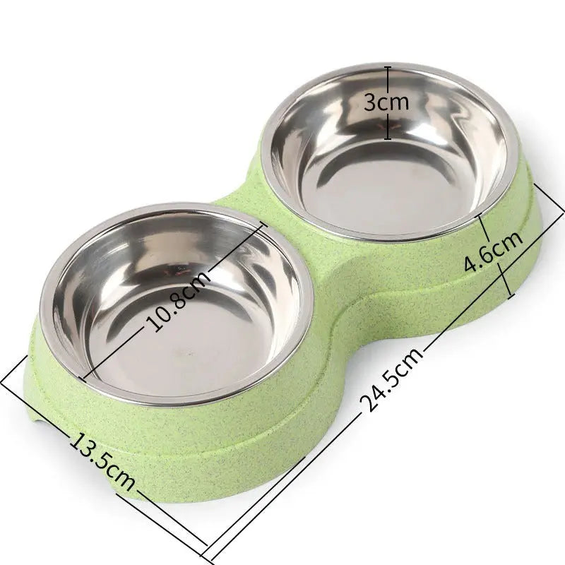 Double Pet Bowls Dog Food Water Feeder Stainless Steel Pet Drinking Dish Feeder Cat Puppy Feeding Supplies Small Dog Accessories Puppy Paws Place