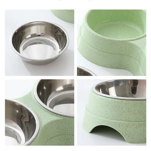 Double Pet Bowls Dog Food Water Feeder Stainless Steel Pet Drinking Dish Feeder Cat Puppy Feeding Supplies Small Dog Accessories Puppy Paws Place