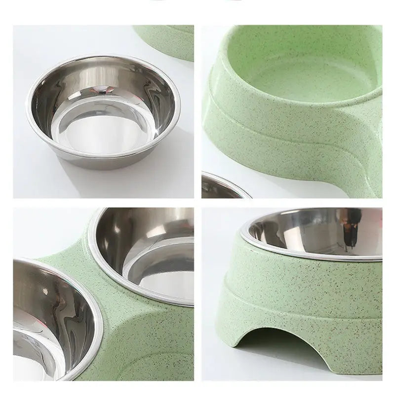 Double Pet Bowls Dog Food Water Feeder Stainless Steel Pet Drinking Dish Feeder Cat Puppy Feeding Supplies Small Dog Accessories Puppy Paws Place