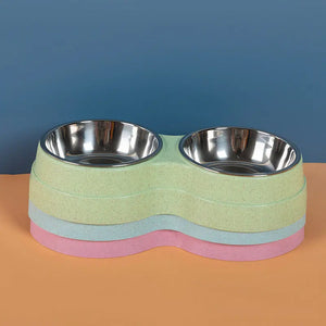 Double Pet Bowls Dog Food Water Feeder Stainless Steel Pet Drinking Dish Feeder Cat Puppy Feeding Supplies Small Dog Accessories Puppy Paws Place