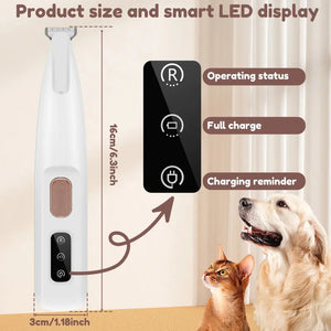 Pets  Paw Trimmer With LED Light Fully Waterproof Pet Hair Trimmer With LED Display Clippers For Grooming Widen Blade Puppy Paws Place