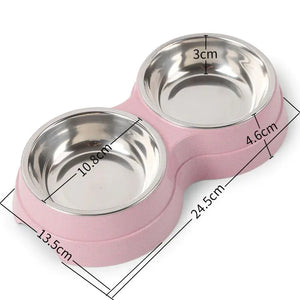 Double Pet Bowls Dog Food Water Feeder Stainless Steel Pet Drinking Dish Feeder Cat Puppy Feeding Supplies Small Dog Accessories Puppy Paws Place