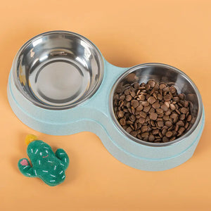 Double Pet Bowls Dog Food Water Feeder Stainless Steel Pet Drinking Dish Feeder Cat Puppy Feeding Supplies Small Dog Accessories Puppy Paws Place