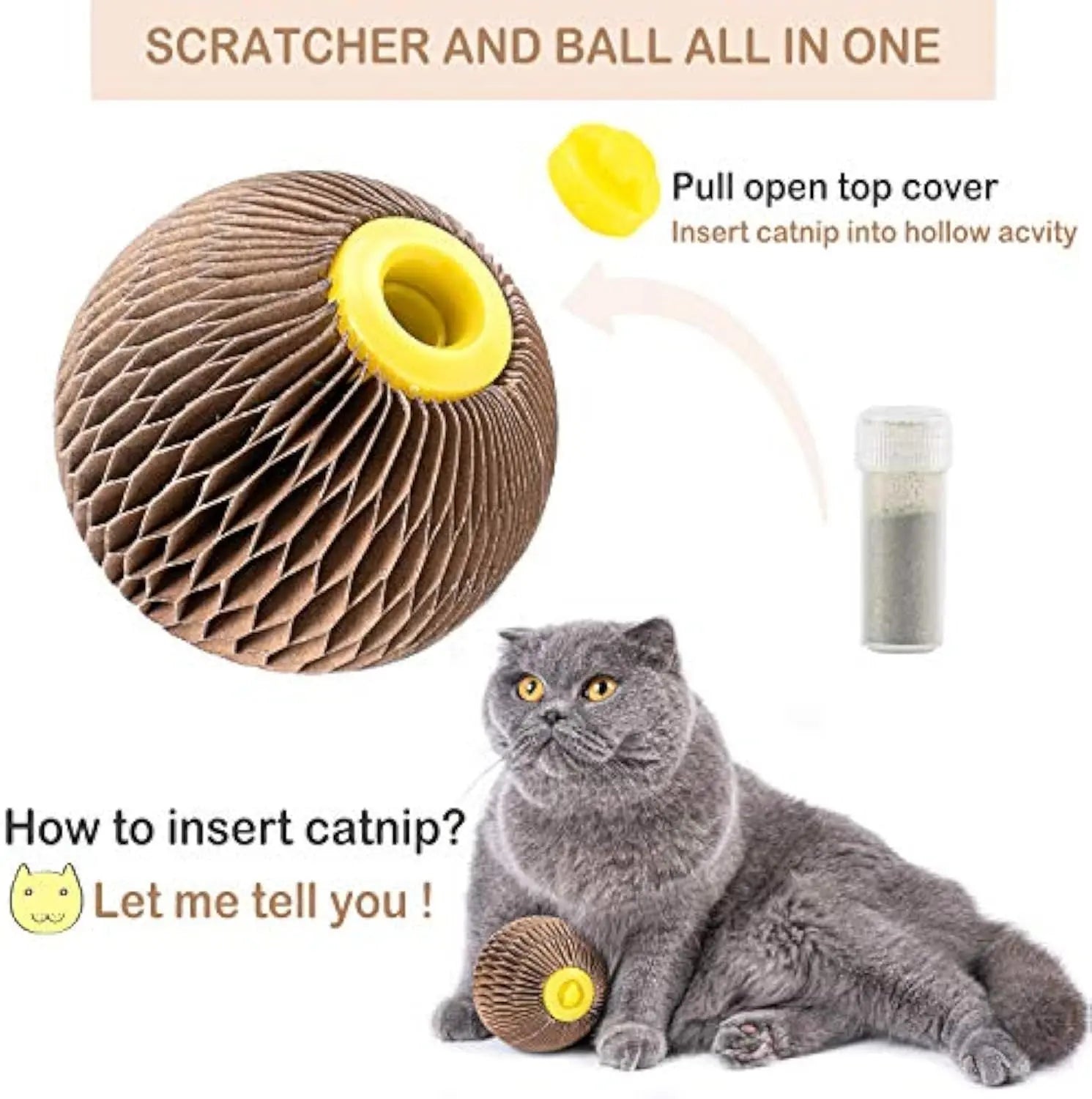 Catnip Ball Toy For Cats Catnip Refillable Scratcher Ball Kitty's Faithful Playmate Reduce Obesity And Loneliness Puppy Paws Place