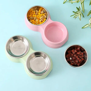 Double Pet Bowls Dog Food Water Feeder Stainless Steel Pet Drinking Dish Feeder Cat Puppy Feeding Supplies Small Dog Accessories Puppy Paws Place